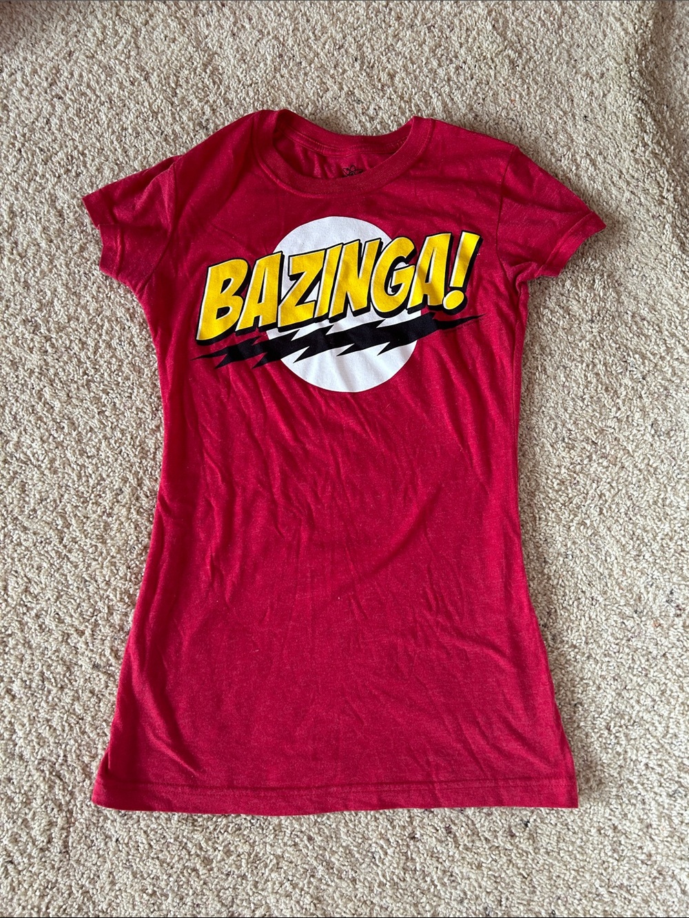 Red 'Bazinga!' Short Sleeve Graphic Tee